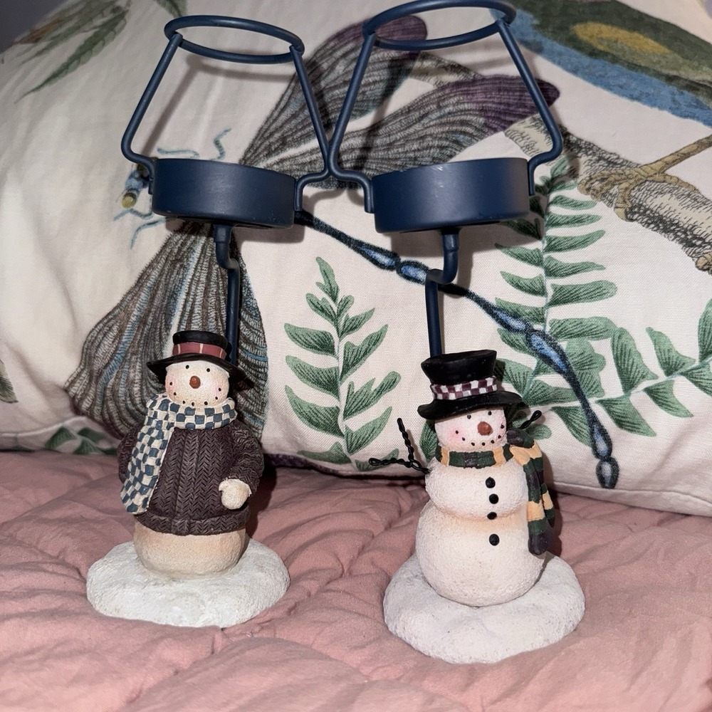 Crazy Mountain Christmas Snowman Tealight Candle Holder Set